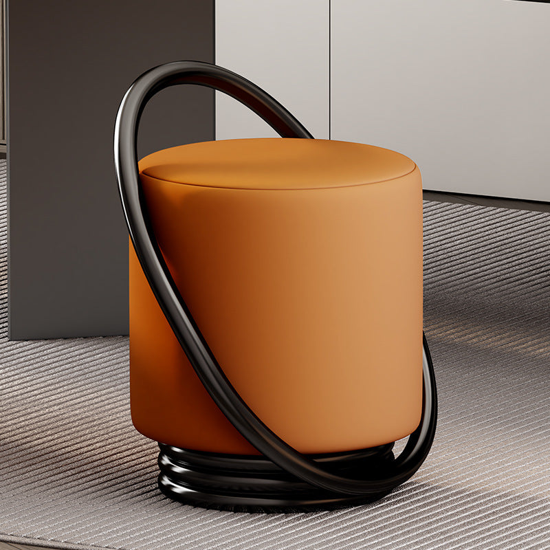 Contemporary Creative Microfiber Leather Metal Cylinder Vanity Stool For Bedroom