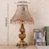 Traditional European Pastoral Flower Pattern Fabric Shade Resin Carved Base 1-Light Table Lamp For Home Office