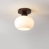 Modern Minimalist Lantern Glass Wood 1-Light Semi-Flush Mount Ceiling Light For Living Room