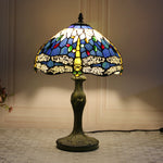 Traditional Tiffany Dragonfly Stained Glass Resin Base 1-Light Table Lamp For Home Office