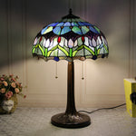 Traditional Tiffany Pastoral Rose Flower Stained Glass 2-Light Table Lamp For Bedroom