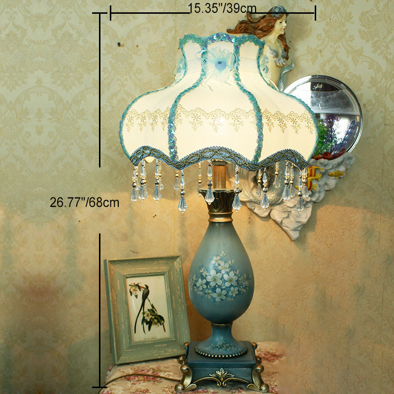 Traditional European Stained Resin Fabric Flower Dome 1-Light Table Lamp For Bedroom