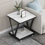 Modern Minimalist Square Rock Slab Stainless Steel Removable Side Table 2-Tier For Living Room