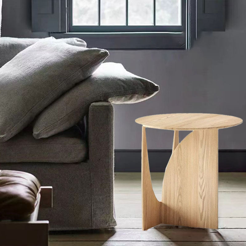 Traditional Japanese Round Wood End Table 1-Tier For Living Room