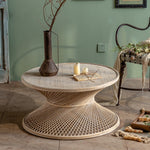 Traditional Japanese Round Rattan End Table 1-Tier For Living Room