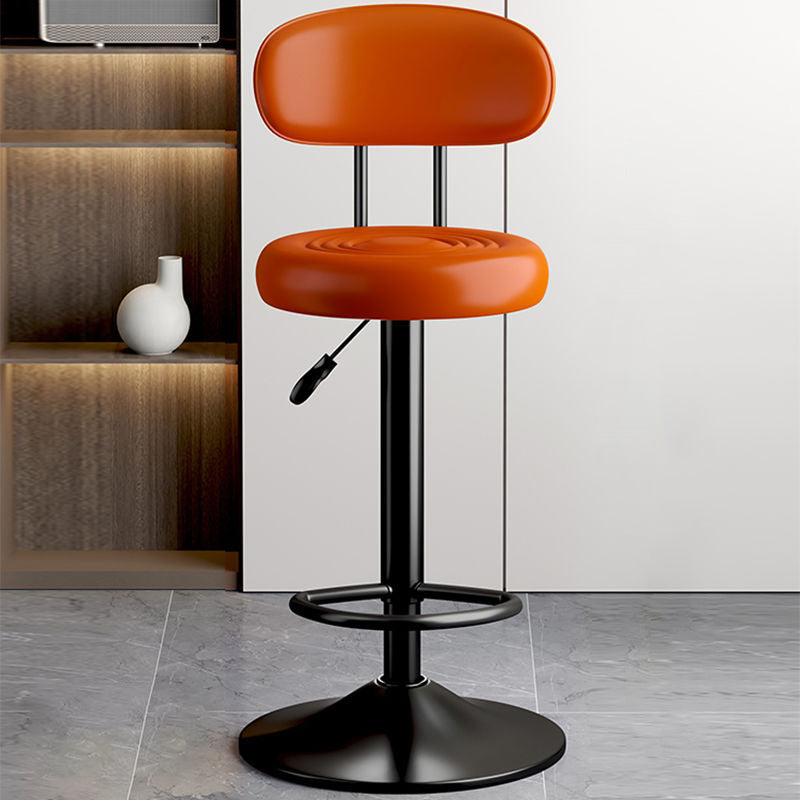 Contemporary Luxury Round Leather Upholstered Swivel Bar Stool Height Adjustable Footrest For Dining Room