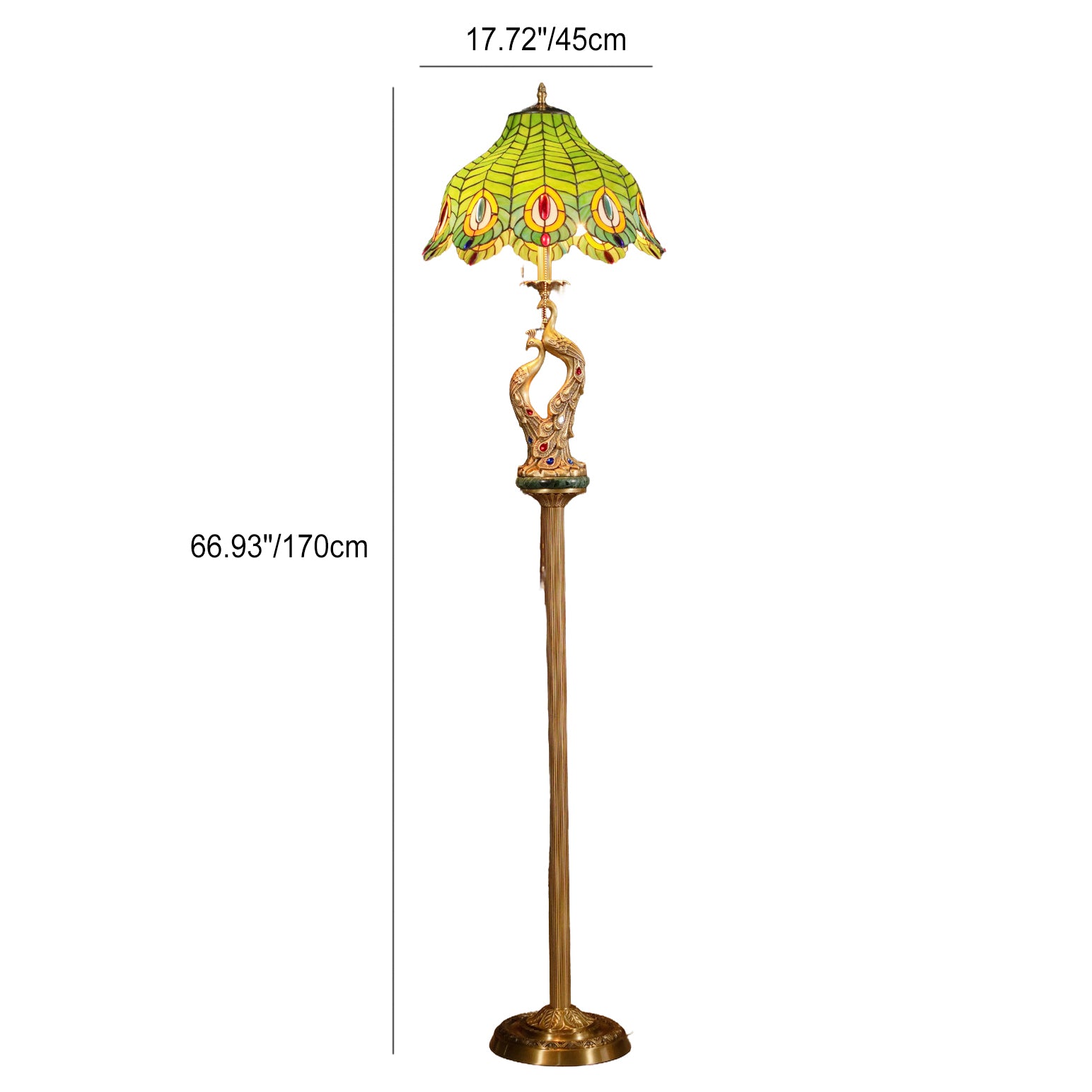 Traditional Tiffany Peacock Glass Copper 2-Light Standing Floor Lamp For Bedroom