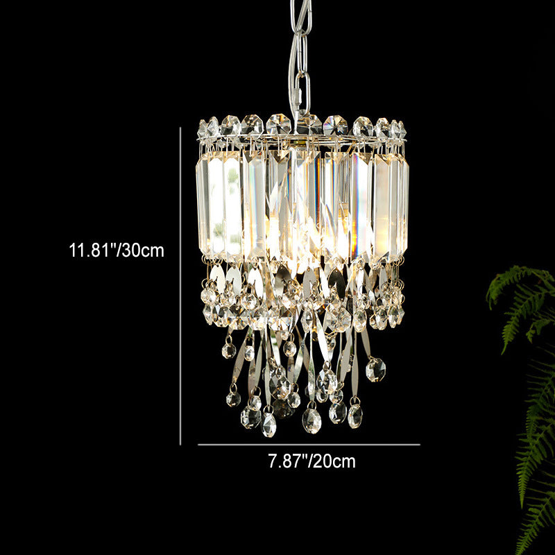 Modern Luxury Cylinder Stainless Steel Crystal 1/3 Light Chandelier For Living Room