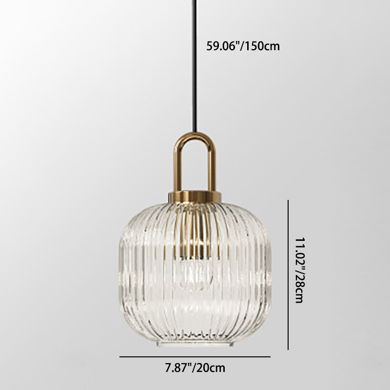 Contemporary Nordic Round Oval Pumpkin Stainless Steel Striped Glass 1-Light Pendant Light For Living Room