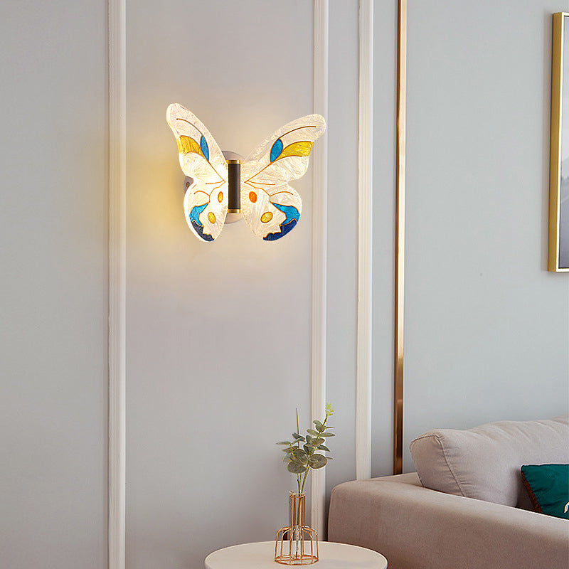 Contemporary Creative Butterfly Enamel Colored Acrylic Wing Iron LED Wall Sconce Lamp For Living Room