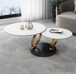 Contemporary Nordic Round Slab Stainless Steel Coffee Table 2-Shelf For Living Room