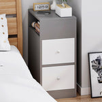 Contemporary Scandinavian Square Tabletop Artificial Panel Nightstand 2-Drawer For Bedroom