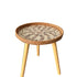 Traditional Rustic Handmade Shell Round Wood Rattan Side Table For Living Room