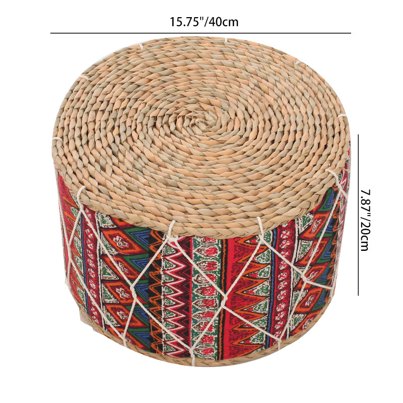 Contemporary Creative Round Cattail Fabric Low Stool For Living Room