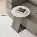 Contemporary Scandinavian Round Rock Slab Iron Round Curved Base Coffee Table For Living Room