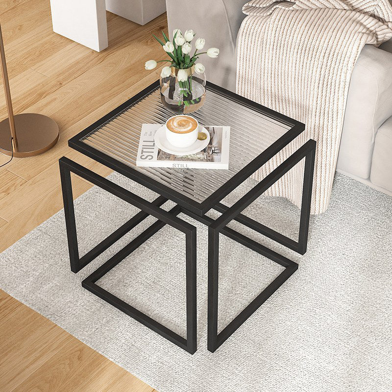 Contemporary Simplicity Square Glass Iron Side Table For Living Room