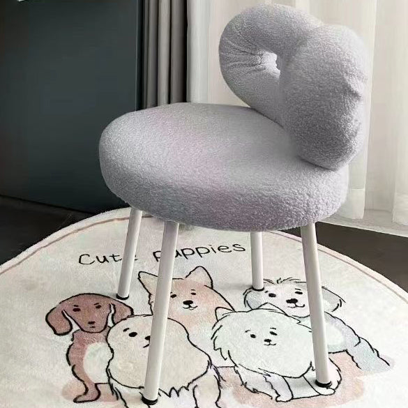 Contemporary Nordic Lambswool Round Vanity Stool Butterfly Backrest For Bedroom