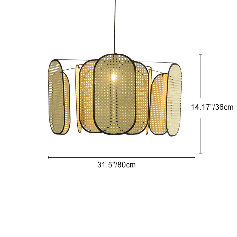 Traditional Japanese Oval Rattan Weaving Shade 1-Light Pendant Light For Living Room