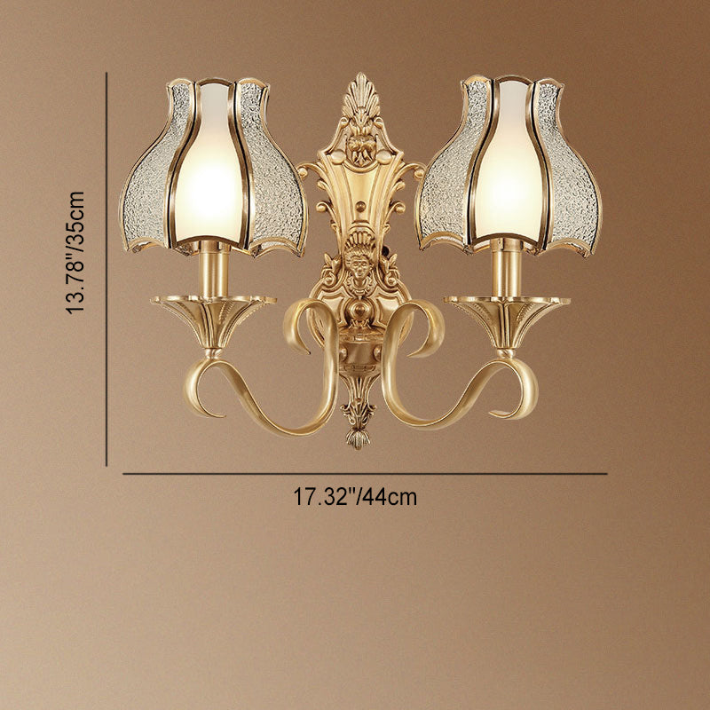 Contemporary Luxury Full Copper Glass Umbrella Shape 1/2-Light Wall Sconce Lamp For Bedroom