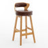 Modern Simplicity Round PU Leather Wood Bar Stool Low Back Footrest For Dining Room