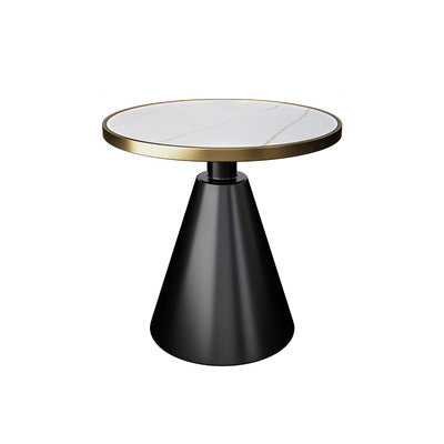 Contemporary Luxury Round Sintered Stone Top Conical Metal Base Coffee Table For Living Room