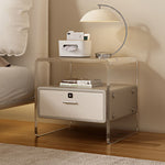 Modern Minimalist Cubic Rectangular Acrylic Wood Metal Nightstand 1-Drawer For Bedside