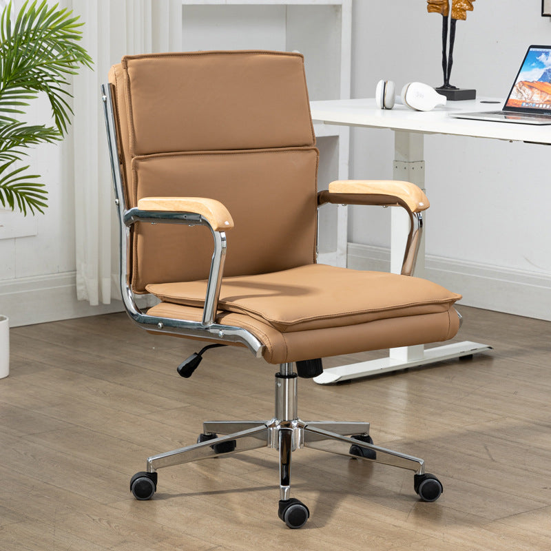 Modern Minimalist Square Upholstered PU Leather Stainless Steel Desk Chair Backrest Armrest For Home Office