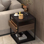 Modern Minimalist Square Marble Glass Iron End Table 2-Tier For Living Room