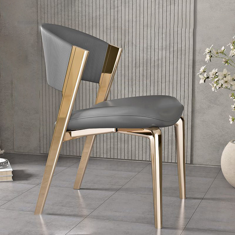 Modern Luxury Square Leather Stainless Steel Foam Dining Chair Four Legs Backrest For Dining Room