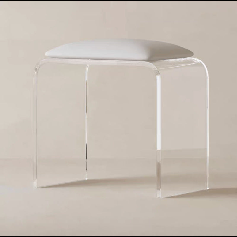 Modern Minimalist Rectangular Acrylic Leather Vanity Stool For Bedroom