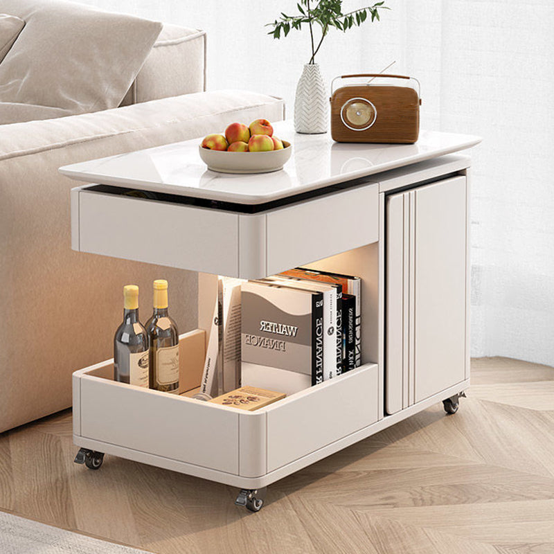 Modern Minimalist Rectangular Metal Plate Wood Side Table 2-Drawer For Living Room