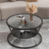 Modern Luxury Round Tempered Glass Coffee Table 2-Tier Storage Shelves For Living Room