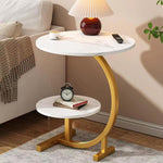 Modern Simplicity Round C Shape Plate Carbon Steel End Table 2-Tier For Living Room