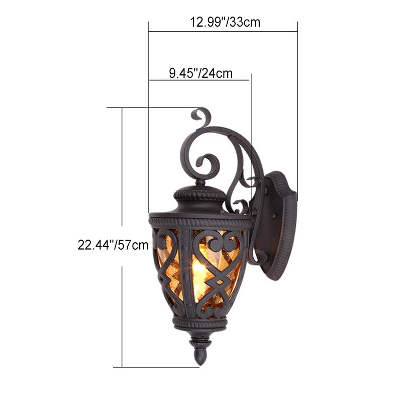 Traditional European Lantern Shaped Aluminum Glass 1-Light Outdoor Wall Sconce Lamp For Garden