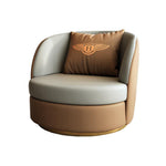 Modern Luxury Round Leather Upholstered Swivel Accent Chair Backrest Armrest For Living Room