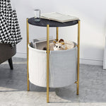Contemporary Scandinavian Round Tabletop Marble Metal Fabric Coffee Table 1-Storage For Living Room