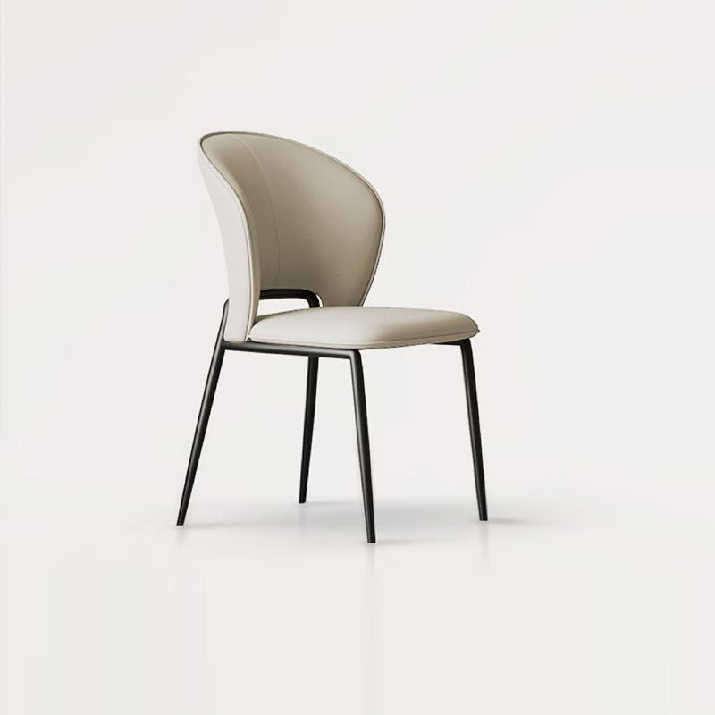 Modern Luxury Square Fiber Leather Metal Dining Chair Backrest Armless For Dining Room