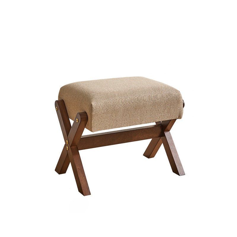 Contemporary Simplicity Wood Linen X-Shaped Legs Footstool Backless Armless For Entryways