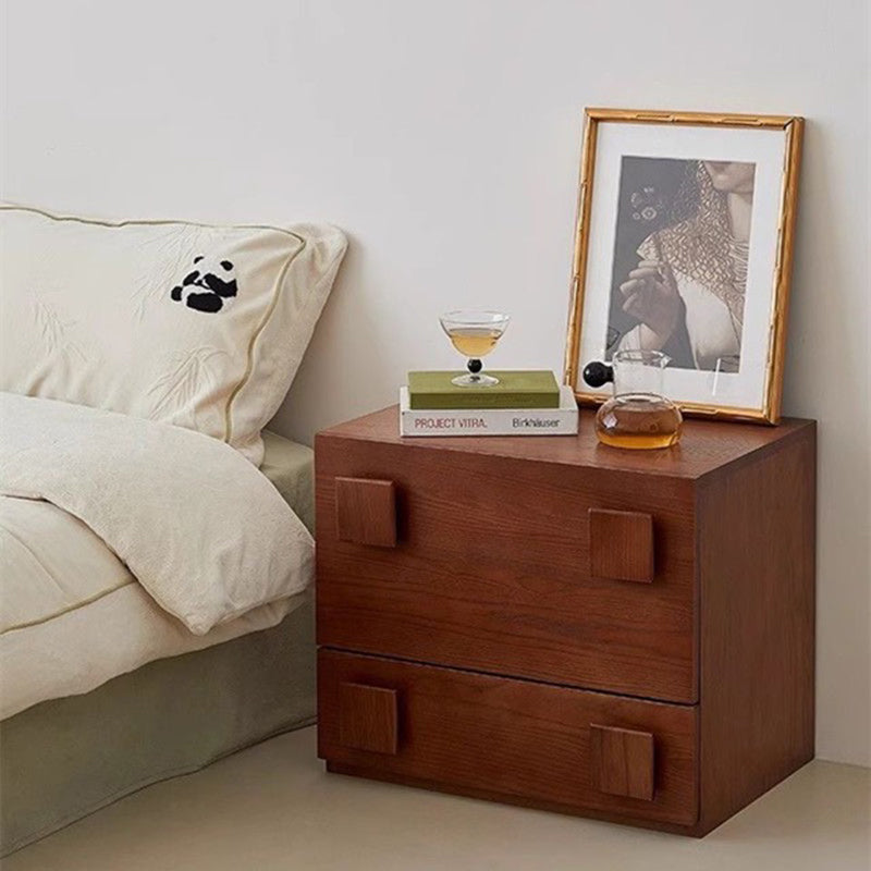 Traditional Vintage Rectangular Solid Wood Nightstand 2-Storage For Bedroom