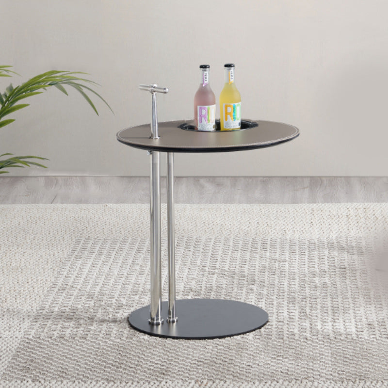 Modern Minimalist Round Saddle Leather Stainless Steel Carbon Steel Side Table Storage For Living Room