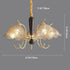 Traditional Vintage Floral Copper Wood Glass 3/5 Light Chandelier For Living Room