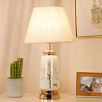 Traditional European Cylinder Ceramic Hardware Fabric 1-Light Table Lamp For Bedroom
