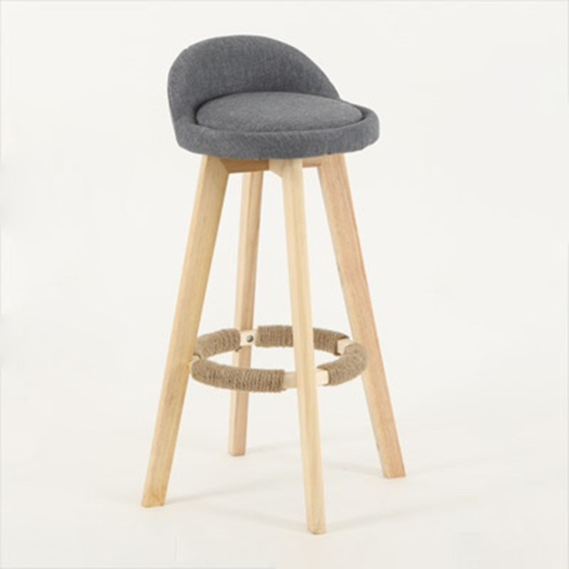 Traditional Vintage Round Fabric Wood Frame Swivel Bar Stool Low Back Footrest For Dining Room