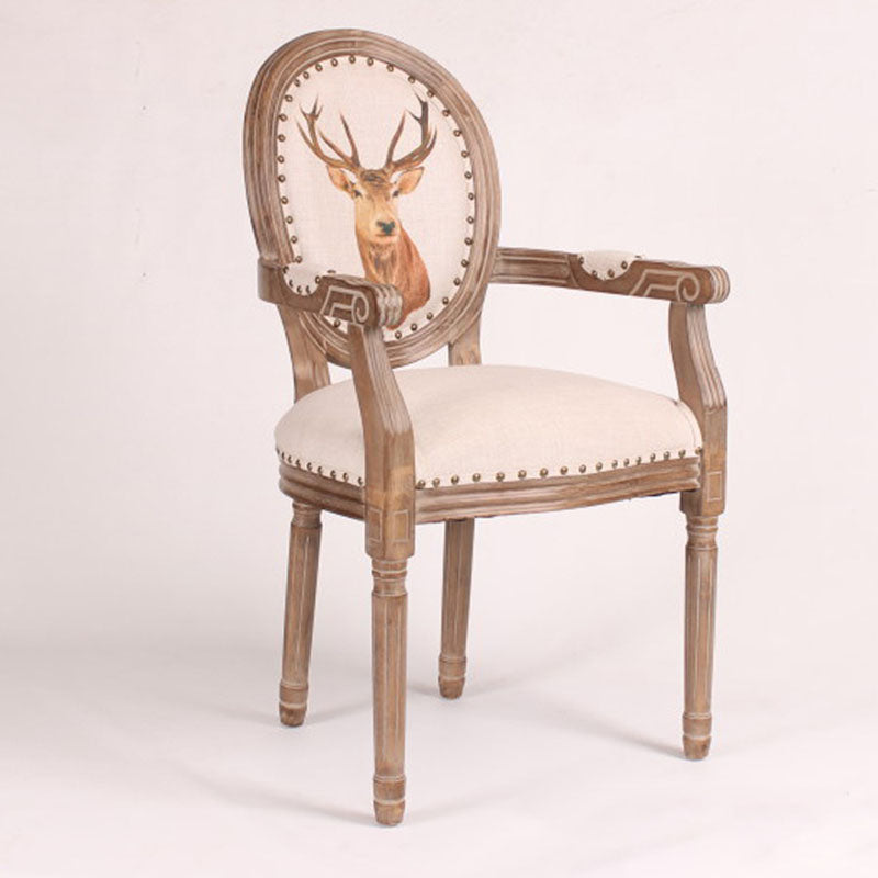 Contemporary Retro Rubber Wood Fabric Sponge Square Elliptical Bird Deer Dining Chair Backrest Armrest For Dining Room