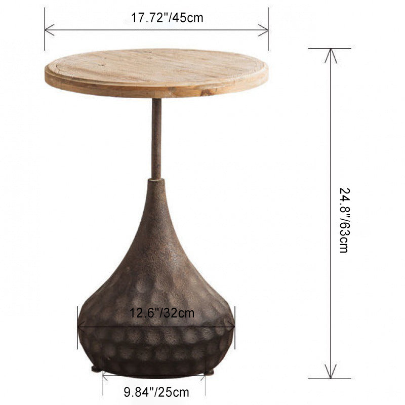 Traditional Retro Round Oval Base Wood Iron Coffee Table For Living Room