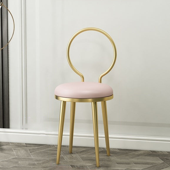 Modern Minimalist Round Sponge Velvet Leather Metal Vanity Stool For Bedroom