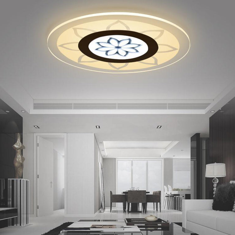 Modern Simplicity Iron Acrylic Round Flower Leave LED Flush Mount Ceiling Light For Living Room