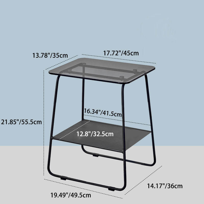 Modern Minimalist Rectangular Glass Iron Coffee Table 2-Tier For Living Room