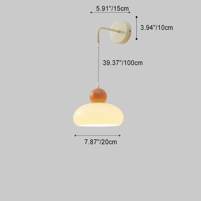 Modern Minimalist Cream Dome Round Iron Glass 1-Light Wall Sconce Lamp For Bedroom