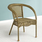 Traditional Vintage Curved Square PE Rattan Iron Wood Dining Chair Backrest Arm For Dining Room